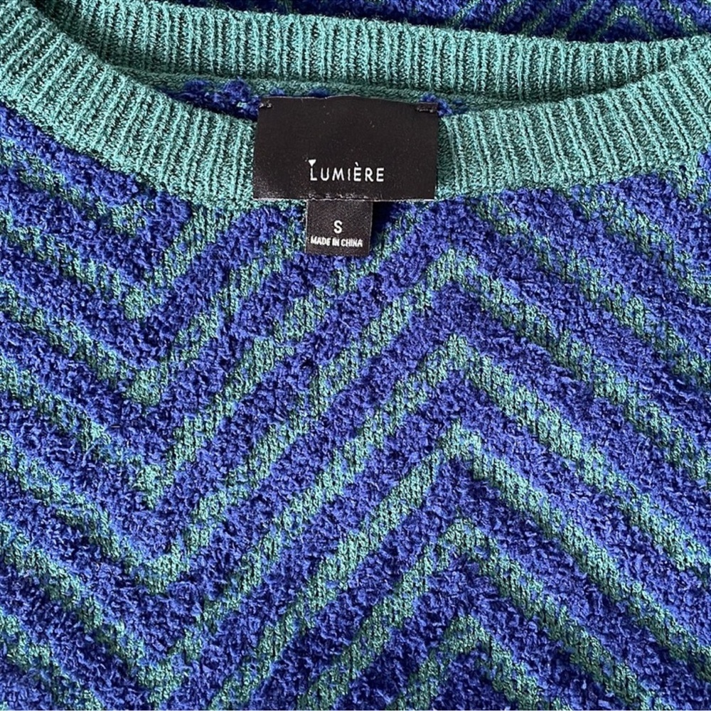 VICI Blue & Green Chevron Lines Chunky Cozy Oversized Sweater - Picture 2 of 2